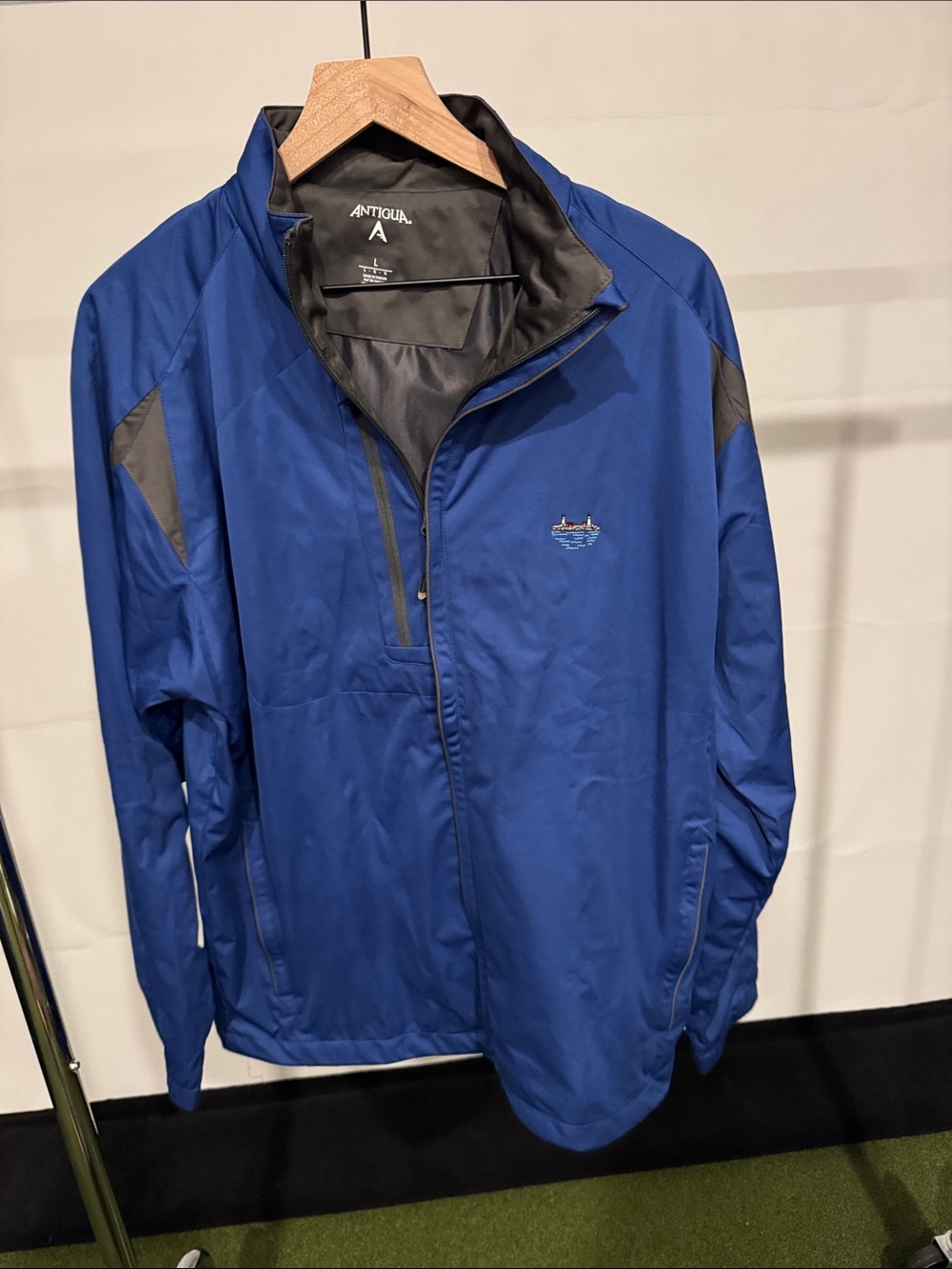 Antigua Blue Lightweight Men's Jacket with Gray Trim Bass Rocks